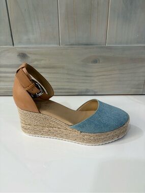 Nine West Woven Espadrille Wedge Sandal - Blue & Tan
